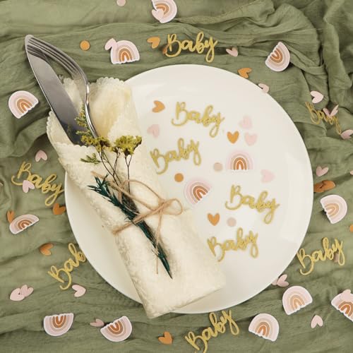 Baby douche decoratie - 60 stuks confetti met 4 patronen, baby en boho regenboog scatter decoratie, tafel decoratie voor baby douche, geslacht onthullen partij etc 5