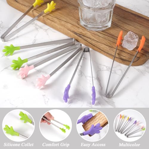 8 stuks Mini handtangen, Siliconen roestvrij staal voedseltangen, Kleurrijke kinderen Tongs, Multi-Function Mini voedselclip met anti-slip handvorm, Sugar Cooking Bar voor koken, Barbecue, Buffet 4