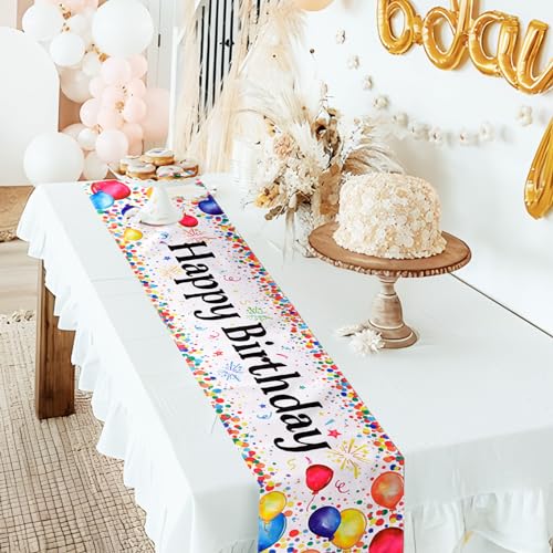 Tafel Runner Gelukkige verjaardag Kinderen Tafel Runner Gelukkige verjaardag Kleurrijke ballonnen Jute Decoratie Verjaardagsfeest 180 x 33cm (B) 5