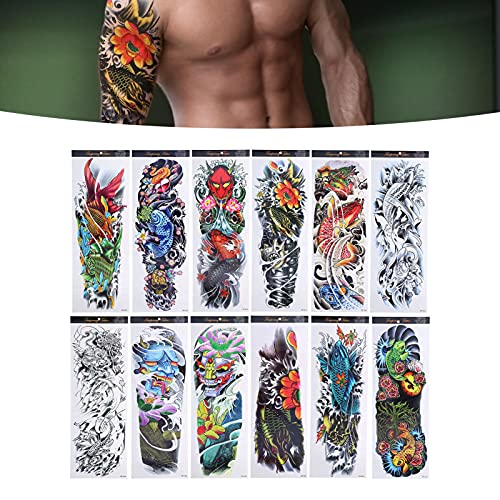 Tijdelijke Tattoos 12 Vellen Kleurrijke Full Arm Fake Tattoos Waterdichte Tijdelijke Tattoo Sticker voor Heren Vrouwen (170 X 480mm) 5