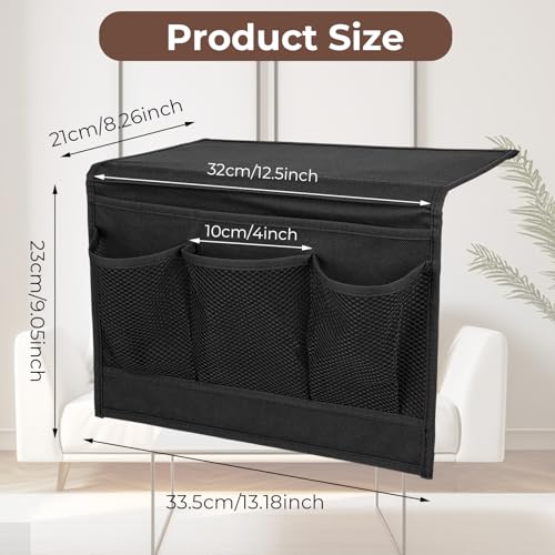 Bedside Storage Bag 4 Zakken, Bed Caddy, Oxford Kleding, Bedside Organizer, Bank, Bedside Table, Opknoping houder, Bed Plank, Pouch voor glazen, Boeken, Tablets, TV afstandsbediening (4 Zakken
