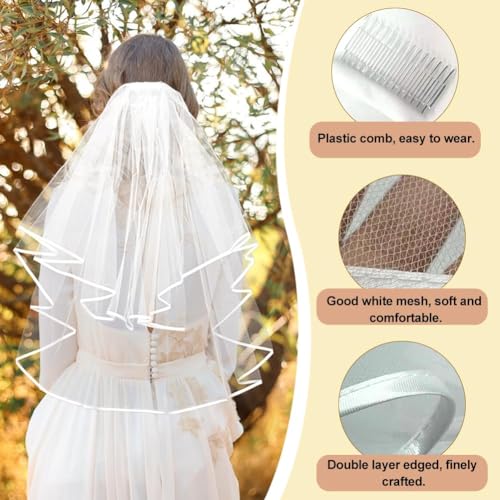 Bruidsaccessoires, 3 stuks, witte bruid Veil met Comb, gouden bruid tatoeage, witte bruid armband, bruid vrijgezellenfeest Accessoires voor kippenfeest, bruidsdecoratie 4