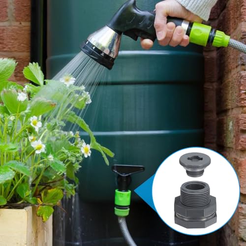 PVC Bulkhead Fitting met Plug NPT 3/4 inch, 2 stuks Bulkhead Water Tank Connector met Silicone Seal Pakking Tuinslang Fitting met Plug voor Regenemmer, Spoelen, Aquariums, Grijs 5