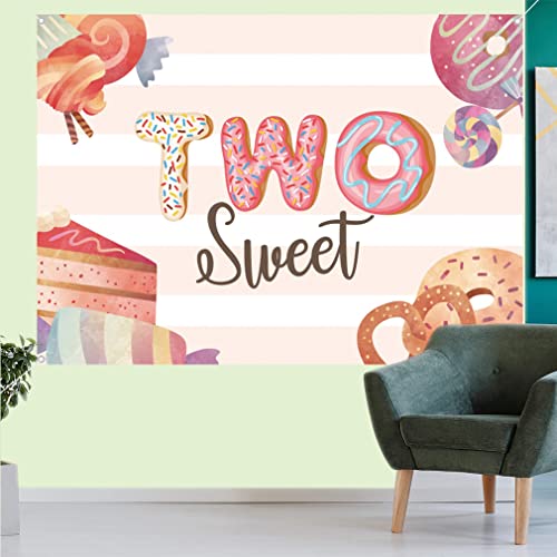 2nd Birthday Decorations for Girl, Two Sweet Donut Thema, 2nd Birthday Achtergrond, Foto Achtergrond, 2 Year Old Party Supplies, Fabric Sign Poster, Banner Welkom Teken, 150cmx90cm 5