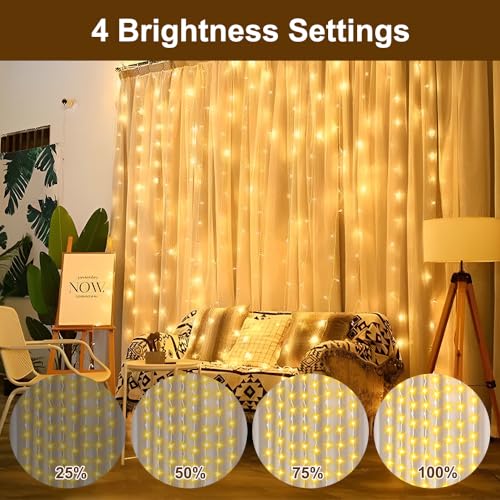 300 LED licht gordijn voor binnen en buiten gebruik met 10 haken, 3 x 3 m lichtmodi, buiten licht gordijn voor buiten, binnen en buiten, USB, waterdicht, warm wit, voor Kerstmis, raam, Party 4