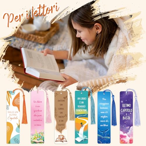 Esthetische bladwijzers papier, 6 x bladwijzers met Italiaanse toespraken en kwasten, cadeau voor volwassenen, kleine cadeaus voor scholen, eerste schooldag, boekenliefhebbers 5