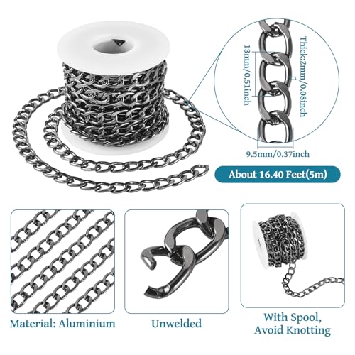 5m aluminium Curb ketting, ongelaste getwiste ketting met spools, metalen koppelingen, sieraden maken kettingen, ambachtelijke ketting voor ketting, armbanden, oorbellen, Gunmetal 4