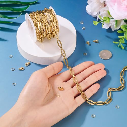 Gouden Ovale Link Kettingen sieraden maken Kits Genuine 18K Gold Plated Curb Kettingen met kreeft Claw Clasps Spring Ring Roestvrij staal Supply Chain voor DIY ketting armband sieraden 5