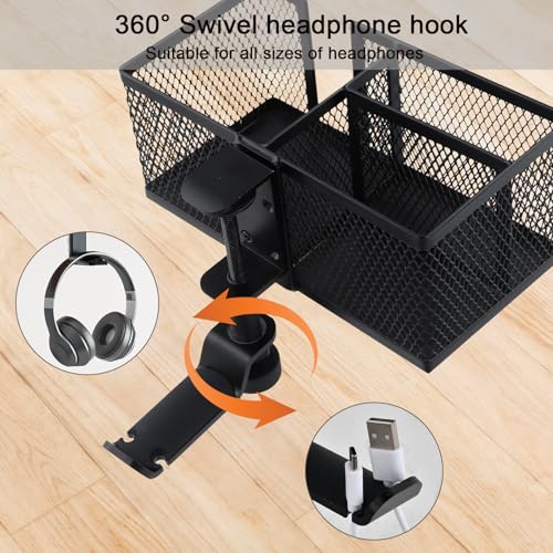 4-in-1 bekerhouder, roterende hoofdtelefoonhouder met 2 gat voor draad, Penhouder voor Office, Verwijderbaar, Fleshouder 10 cm diameter, 20,5 x 10,5 cm, voor Drinkflessen, Home Pen 3