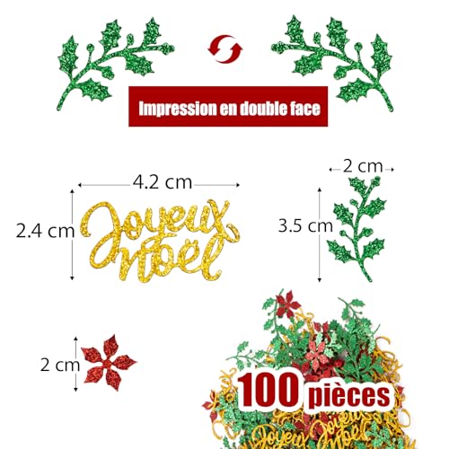 Joyeux Noël Kerst Decoratie Set van 100 Confetti met Kerstmis Motief Franse Sprinkle Decoratie voor ambachten Tafel Decoratie voor Winter Kerstmis