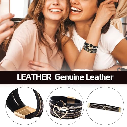 Dames lederen hart armband Multi-layer armband Vrouwen Boho Comfortabele Wrap Armband voor Vrouwen verjaardag Moederdag Thanksgiving Valentijnsdag Anniversary Christmas Leather, leer 3