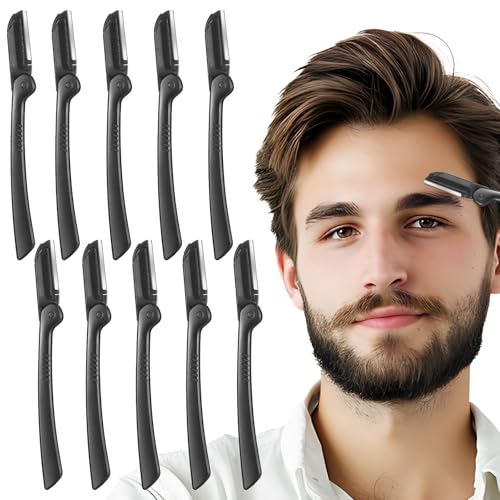 Verpakking van 10 Vouwbare wenkbrauw scheermesjes, Dermaplane scheermes voor mannen, Multifunctionele gezicht scheerapparaat, Praktische haarverwijderaar, Opvouwbaar