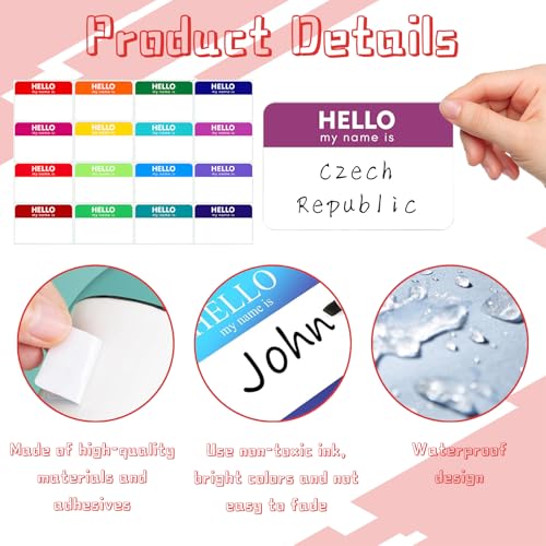Verpakking van 160 7,5 x 5 cm Naam Sign Stickers Rechthoek Schrijfbaar Hallo Mijn naam is Stickers voor school, kantoor of thuis 3