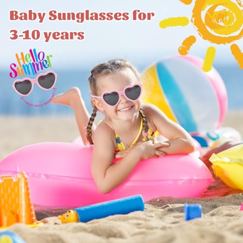 Meisjes Zonnebril Schattig Hart Zonnebril Verstelbare Strap Flexibel Gepolariseerd Meisjes Leeftijd 3-10 met Opbergzak