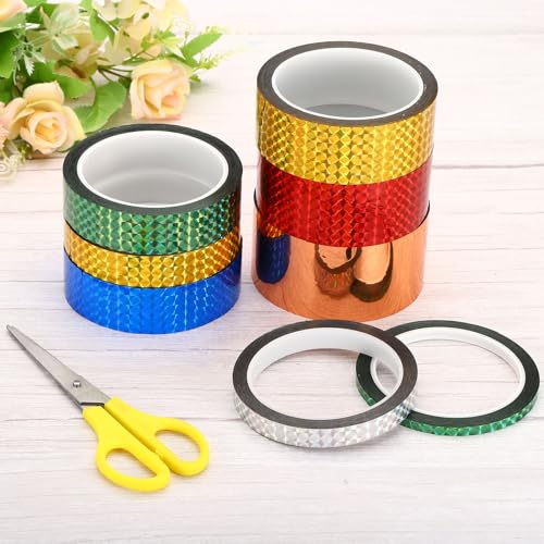Prisma Tape 0.3 cm x 130 m Pack van 6 Self-Adhesive Metallic Hologograsch voor Wanddecoratie, Wrapping Arts and Crafts, Multi-Colored 5