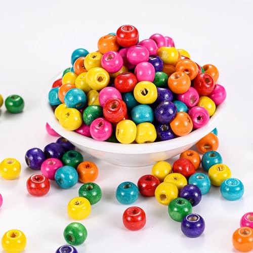 Houten kralen Kralen Houten ballen Ca. 600st Houten kralen met gat ambachtelijke kralen voor doe-het-zelf sieraden maken (10mm, kleurrijk) 4