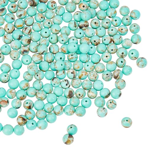 Ca. 190st Turquoise Parel Strands 4mm Natural Marble Beads Dark Cyan Verwarmde Ronde Losse Edelstenen kralen Natuurlijke Losse kralen voor armband maken en