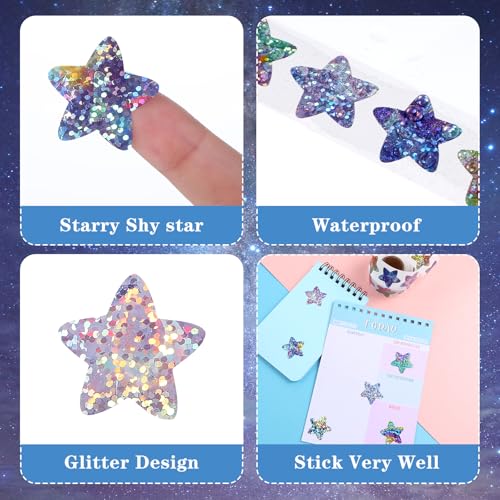 500st Glitter Star Stickers voor kinderen Reward, 1 Inch Sparkling Star Stickers Roll Zelfklevende kleur glanzend gedrag Tabel-tags voor doe-het-zelf Craft School Leraar