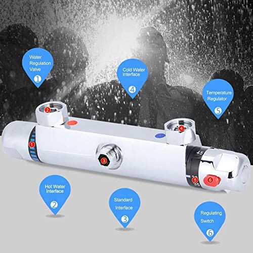 Chrome Metallisch glänzend Thermostaat Dusche, Modernes Design Duschthermostat aus Hochwertigem Kupfermaterialm, Intelligter Thermostaat Mischbatterie 4