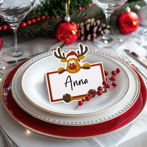 50Pcs Kerstmis Place Kaart Rendier Tafelzitplaats Kaarten Papier naamkaarten voor Kerstmis tafel setting verjaardag kerstmis bruiloft diner partij levering 3