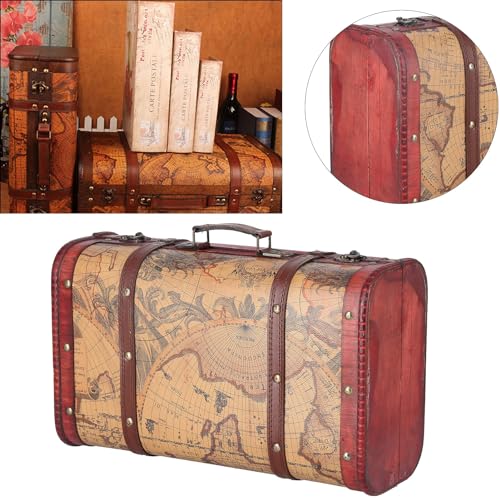 Vintage koffer Retro Bagage Classic Reiskoffer Draagbare Vintage Opbergdoos Hout Card Pattern Ontwerp voor Weekend Getaway Business Trip Langere vakantie 3