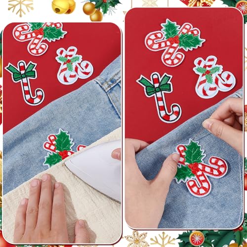 18 Stks 3 Stijlen Kerst Borduren Draad Ijzer Op Naaien Patches, Snoep Riet Geborduurde Applique voor Kleding Jurk Jassen Caps DIY Reparatie Patches Naaien Craft Decoratie 3