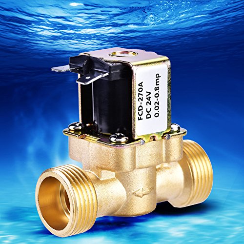 Water Solenoïde Valve, 3/4" DC 24V NC Normaal gesproken gesloten messing Elektrische magnetische inlaat Solenoïde Valve Drukregulerende Stabiele stroomventiel voor Waterlevering Tuin Spray Besproeiing 2.4×2.8inch 3