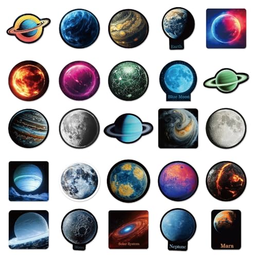 Planet Stickers voor jongeren en volwassenen, 50 stuks, vliegtuig, zonnitelsel, vinyl stickerset, auto, motorfiets, fiets, skateboard, snowboard, bagage, laptop, koffer, roer, motorfiets, computer