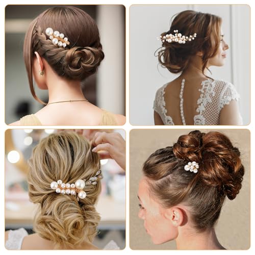 5 st Parel bruid bruid haar Comb, U Vorm bruid Hair Clip Faux Pearl Bruids zijde Combs Gold Hair Comb Hair Comb Barrette Vintage esthetische bruids haar accessoires voor vrouwen meisjes 4