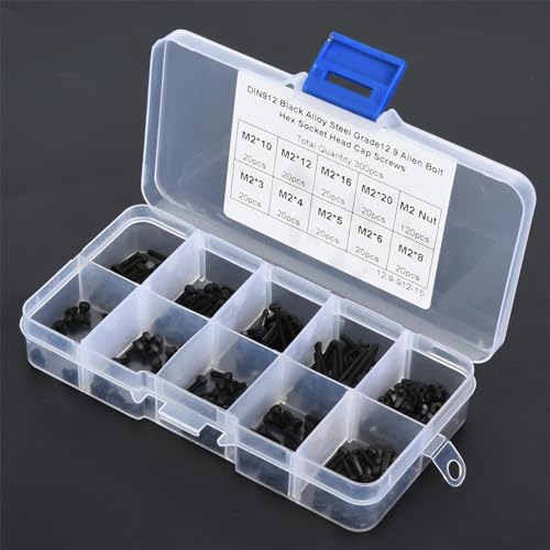 300 st in doos 2 * 3-20mm 12,9 weerstand zwarte legering cutter kop hex schroeven met noten combinatie 5
