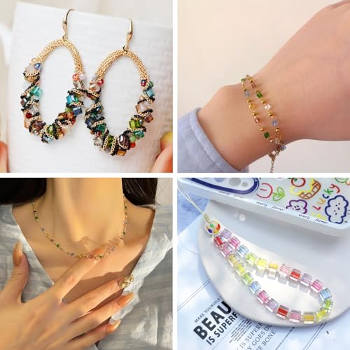 120G Vierkante Glazen Zaad Kralen 8 Kleuren Transparant Glas Vierkante Gat Losse Spacer Kralen 4mm Vierkante Glazen Kralen voor DIY armband ketting sieraden maken 3