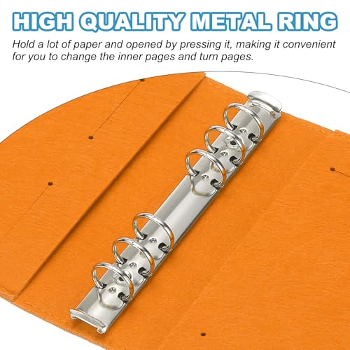 A6 Notebook Binder, 6 ringen Vilt los blad Navulbare ronde ring Binder met vulpapier Compartiment, Budget Binder dagboek Accessoires, Oranje 4