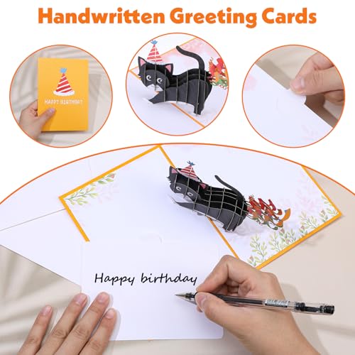 Pop-up kaart verjaardag, grappige 3D verjaardagskaart kat gelukkig verjaardag unieke en creatieve kaart kat pop-up kaart voor meisjes jongens kattenliefhebbers verjaardagskaart (Geel) 4