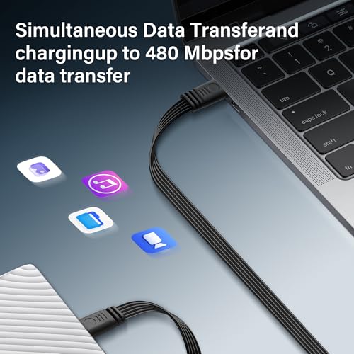 USB-C Plug naar mannelijke datakabel, type C, platte siliconekabel, efficiënte opladen en gegevensoverdracht, speciaal voor externe SSD, mobiele telefoons en laptops - 0,5m