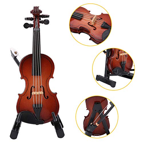 8cm hoogte mini miniatuur viool houten instrument model met stand, boog en geschenk doos mini muziekinstrument miniatuur poppenhuis model hoofd decoratie 3