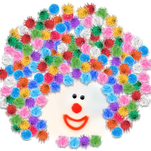 200 st 0,6 inch pompoms, glitter kleine pompoms ballen, veelkleurige pluizige bladerdeeg balletjes, kleine pluizige pompoms pompons voor kunstnijverheid het maken van decoraties