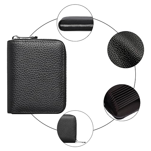 Credit Card Houders, 2 stuks rits portemonnee ID-kaarthouder lederen creditcard geval, 11 kaart Slots, RFID bescherming accordeon portemonnee geval voor mannen vrouwen (zwart, zwart, compact 4