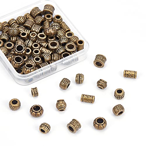 80st 8 Styles Legering Europese kralen, Tibetaanse antieke bronzen afstand kralen Charm Grote gaten ketting kralen voor doe-het-zelf sieraden maken, Gat: 5.5mm 4