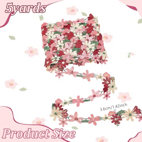 5 yard geborduurde bloemenlinten 36 mm bloemen kant borduurlint gemaakt van zacht katoen bloemen kant voor kleding, naaiaccessoires en creatieve vrije tijd