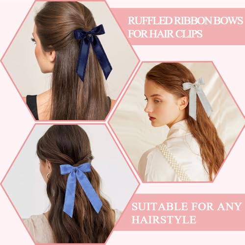 4 st. Ruffled Ribbon Bows voor Hair Clips met lange zijde Satijn Solide kleur Satijn Ruched Bow Clip Cute Ribbon Eenvoudige Hair Attachment Accessoires voor Hair Styling Vrouwen 3