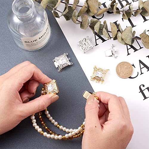 4 set messing Cubic Zirconia Rechthoekige doos Clasps Platinum Gold 3-Strand Connectors Clasps voor armband ketting sieraden maken DIY componenten 25x21.5x7mm 4