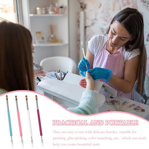4 stuks Nagelborstel voor Gel Nails, Double Nail Penselen voor Gel Nails, Flat Manicure, Builder Nails, Kunstgereedschap Afgewerkt penseel Pusher, Schilder Pen voor DIY Gel Nails 5