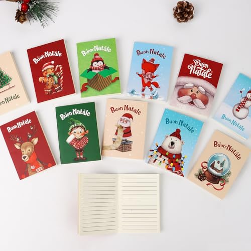 12 stuks mini-notebooks voor kinderen, mini-notebook, Vrolijk kerstcadeau, Kerstcadeau, Kerstcadeau, Kerstman, sneeuwpop, Kerstmis, aandenken, wenskaarten 5