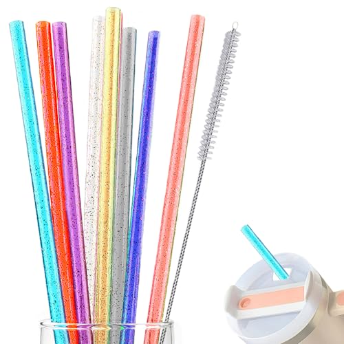 8 st. Herbruikbare Straws - Sparkling Long 30cm Dikke Plastic Straws - Kleurrijk en helder met reinigingsborstel voor Mason Jar