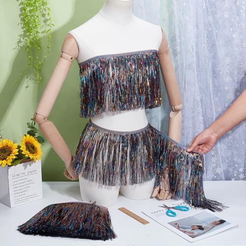 10 Yards klatergoud franje, 20 cm ras klatergoud slinger danskostuum franje trimmen glanzend voor jaardag afstuderen bruiloft doek decor, kleurrijk 3