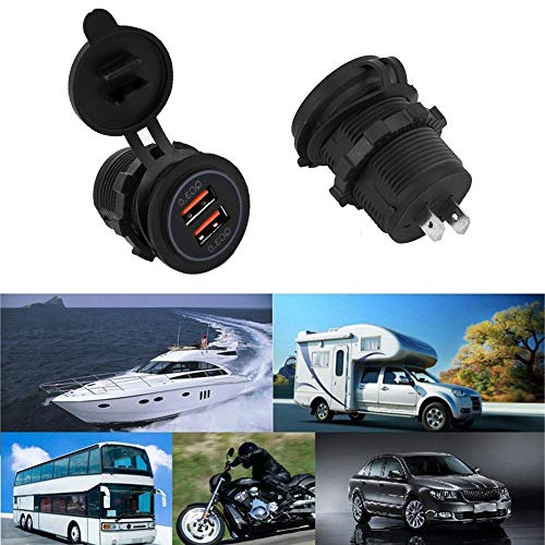 Dubbele lading QC3.0 USB-oplader Jack, 12V/24V Aluminium Waterdichte Dual USB Car Charger Power Adapter Output voor verzending, boot, motorfiets, vrachtwagen, golfwagen en meer 4