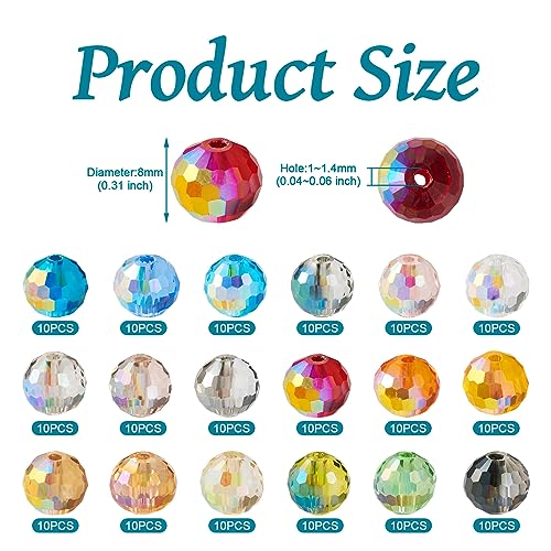 180st Gefacetteerde ronde glazen kralen, 8mm AB Vergulde gegalvaniseerd glas, Losse kralen voor DIY ambachten, armbanden en sieraden maken, 180st 3