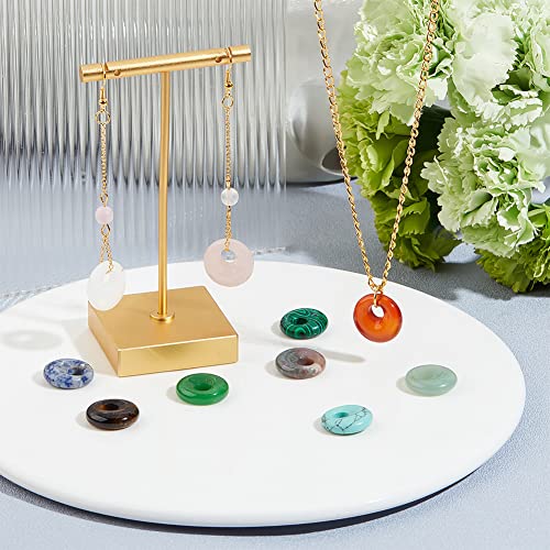 10 st 10 stijlen natuurlijke donut edelsteen hangers, 17.5mm platte ronde synthetische donut steen hanger Large Hole Healing kristal kralen Bedels voor sieraden maken, Gat: 5.5mm 5