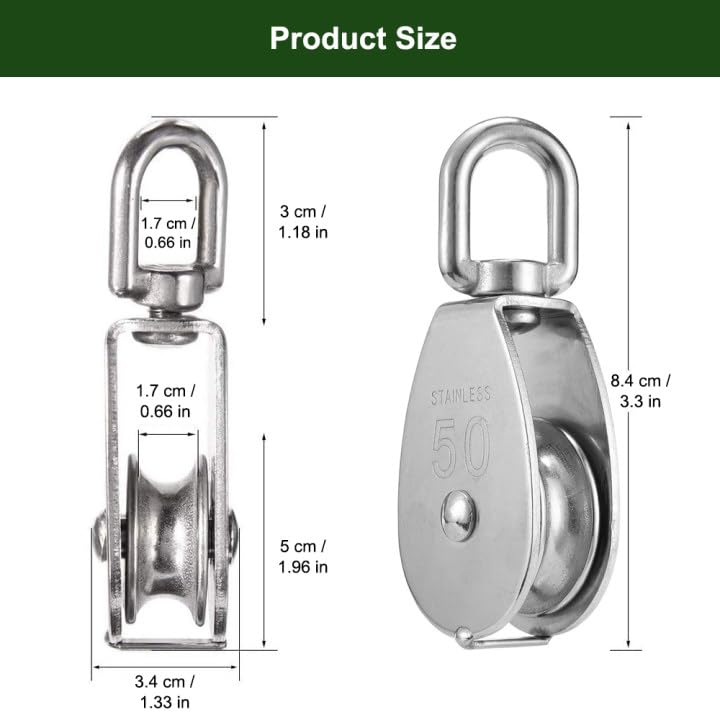 2 stuks M25 Pulley Small Touw Pulleys met 1 kogellagers Draad Pulley, 304 Roestvrij stalen kabelroller, Perfecte Pulleys voor fitnessapparatuur, Veilige laadcapaciteit tot 140 kg