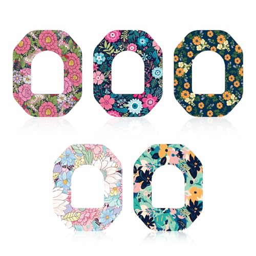25 st. Zelfklevende Patches voor Omnipod 5, Floral Afdrukken Waterdichte Insuline Sensor Covers CGM Overpatches Tape Stickers Ademend en Sweatproof (Octagonal)